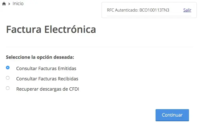 Consultar facturas emitidas