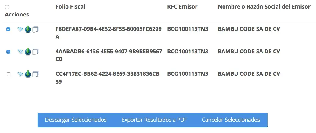 Selección de facturas a cancelar