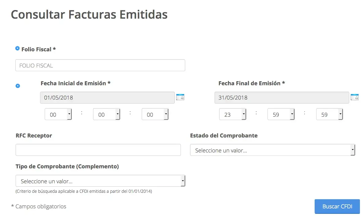 Localizar facturas emitidas