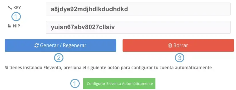 Ejemplo de NIP y KEY Taecel