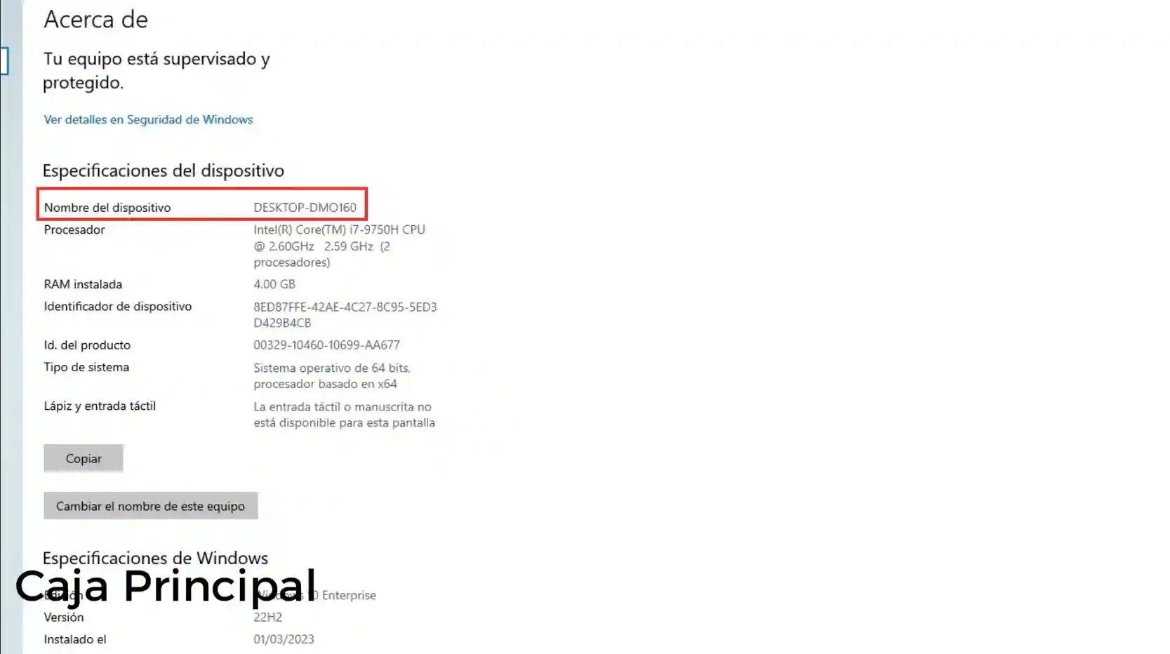 Nombre del dispositivo de la Caja Principal