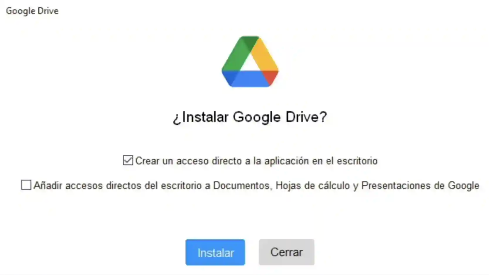 Asistente de instalación de Google Drive