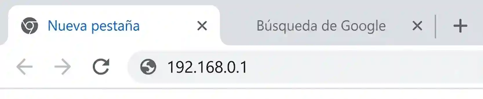 Dirección IP 192.168.0.1 escrita en la barra de direcciones del navegador