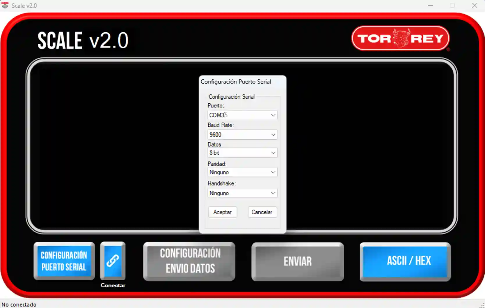 Configuración del puerto serial en Torrey Scale