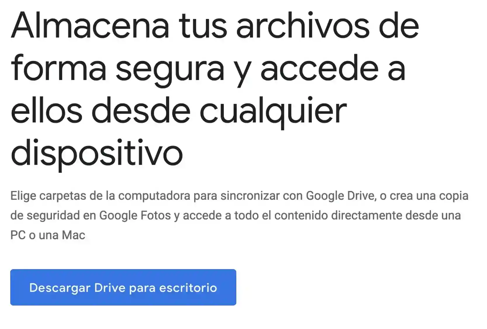 Botón para descargar Google Drive para escritorio