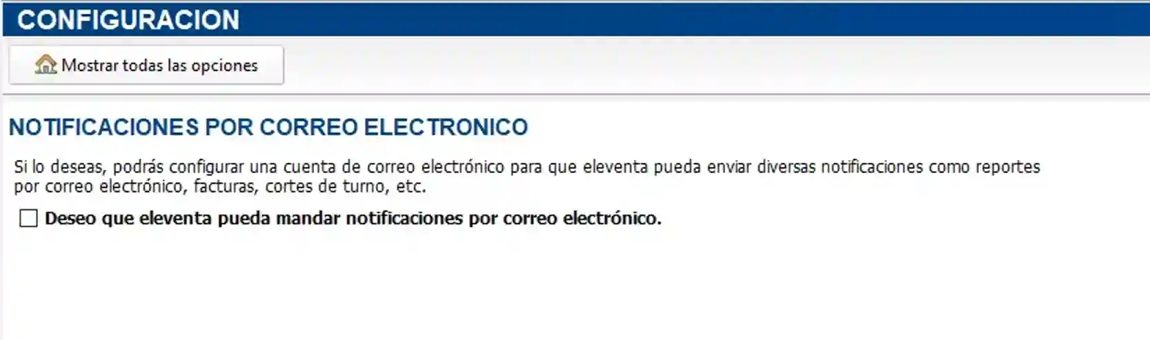 Activar notificaciones por correo electrónico en eleventa