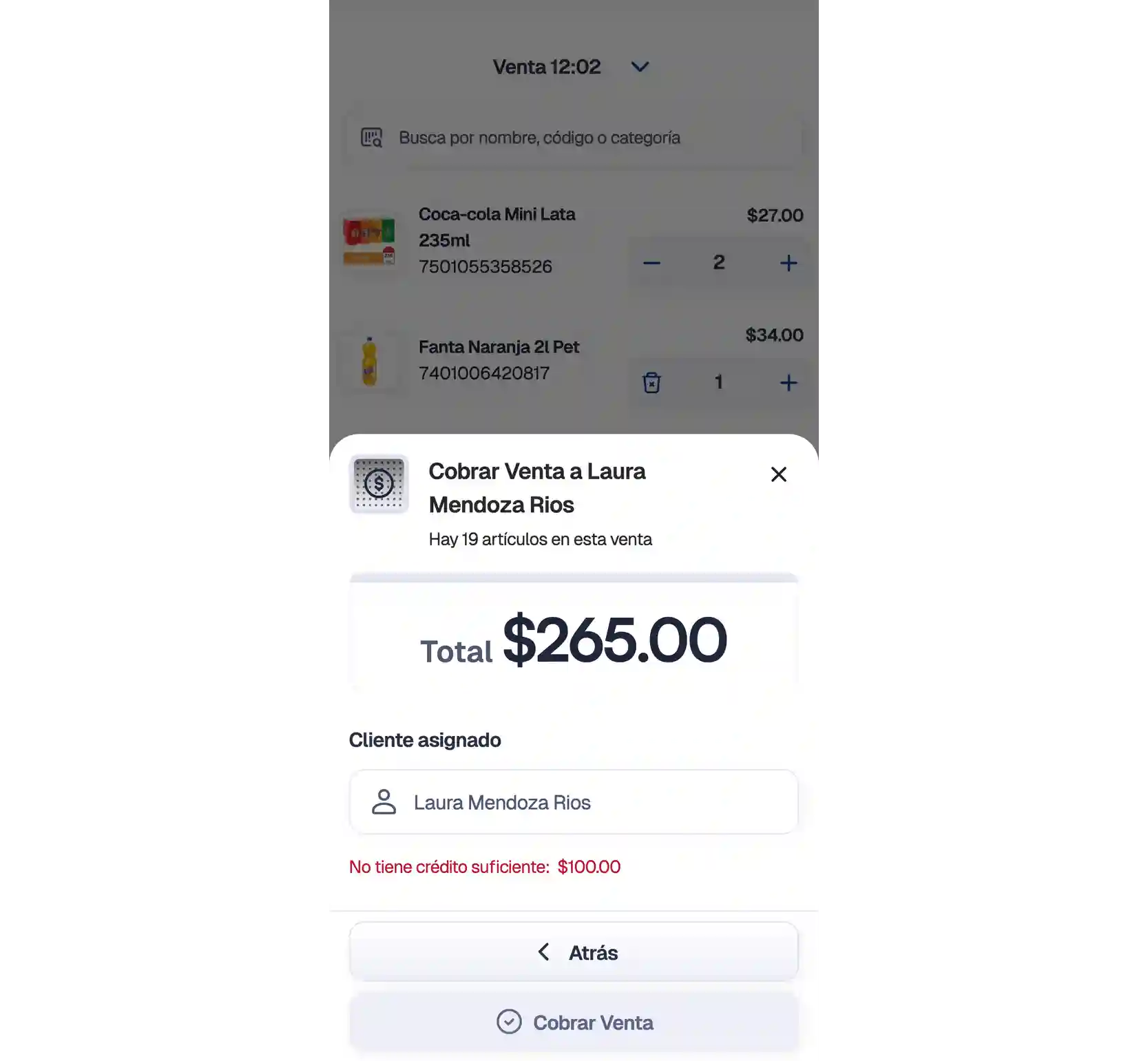eleventa-cobro-credito-insuficiente-movil