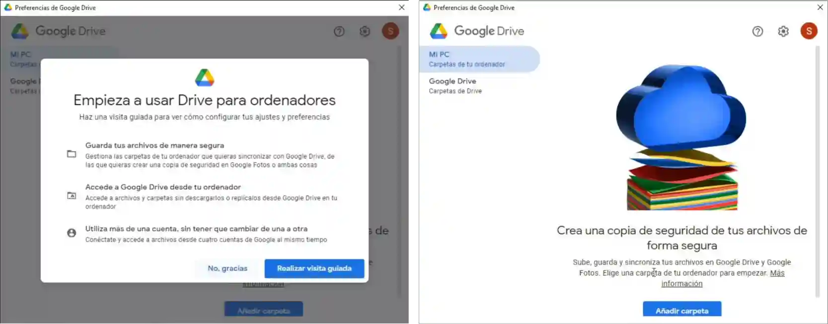 Opción Añadir carpeta en Google Drive