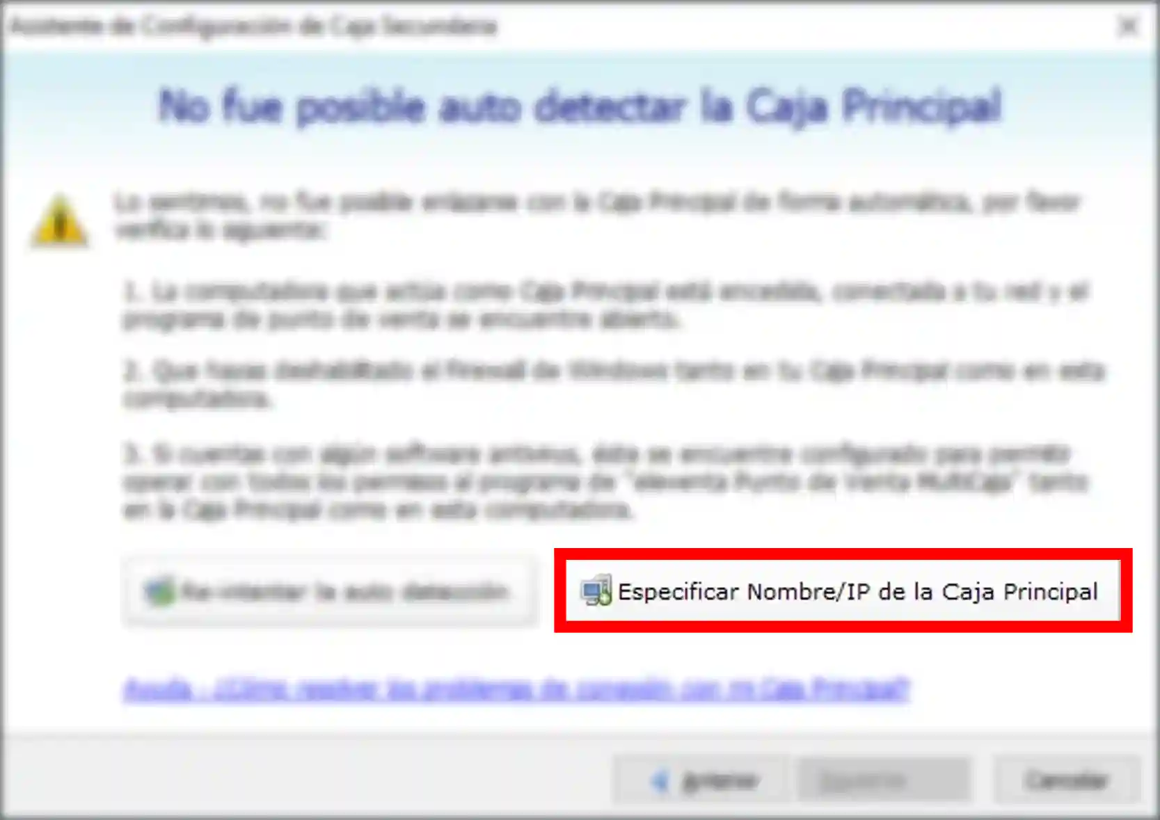 Opción Especificar Nombre/IP en eleventa