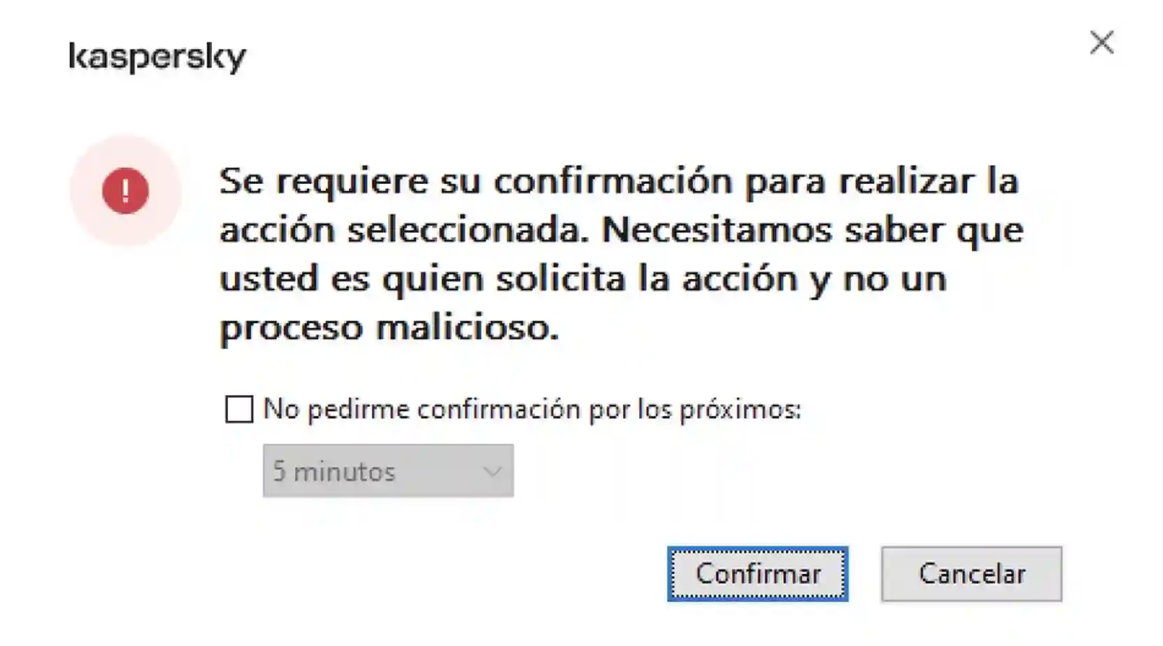 Ventana para confirmar los cambios en Kaspersky