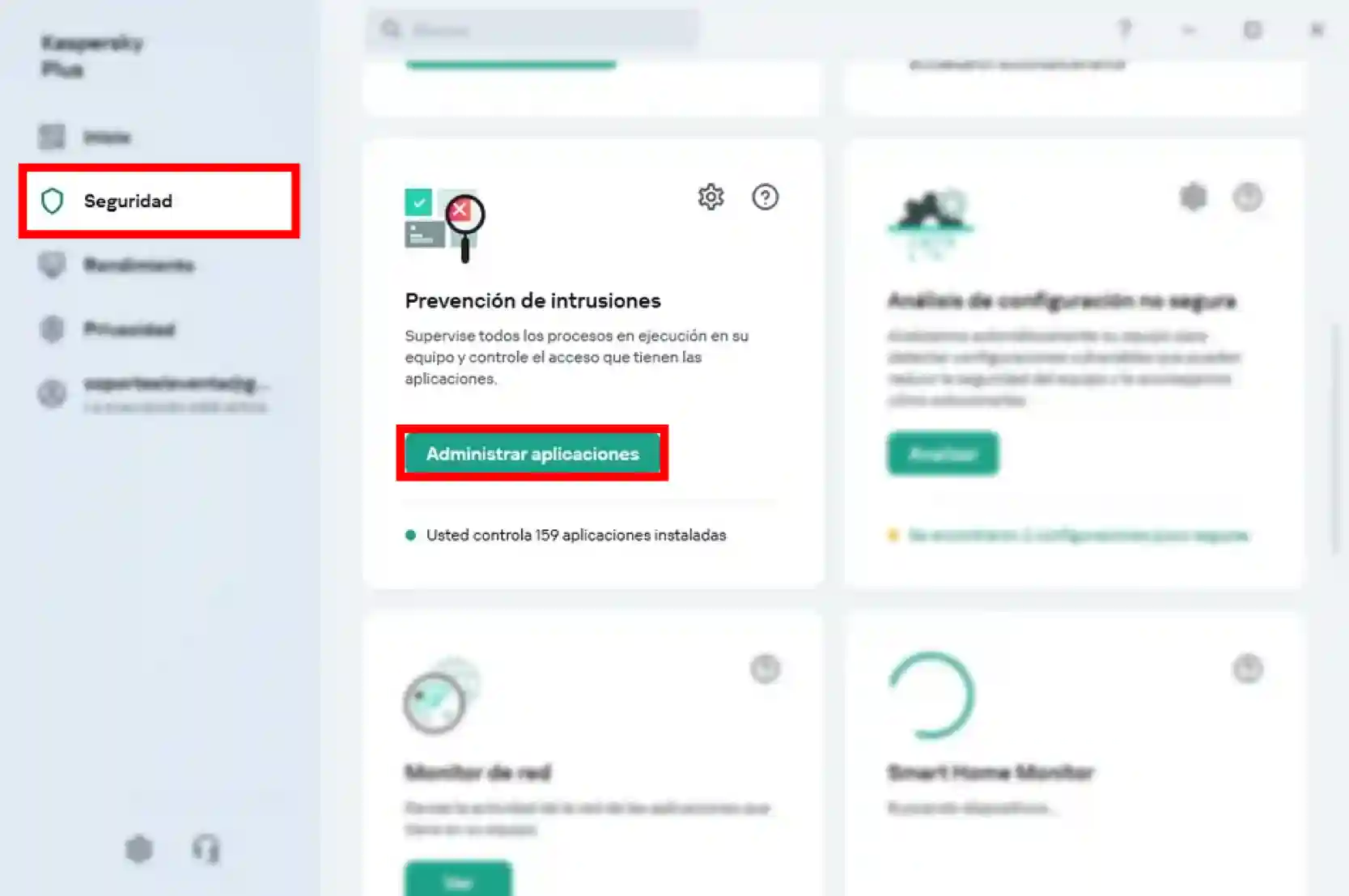 Opción Administrar aplicaciones de Kaspersky