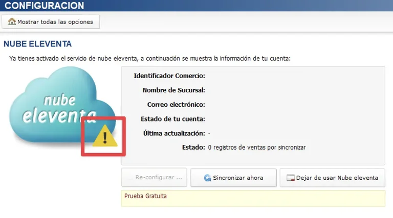 Advertencia nube eleventa
