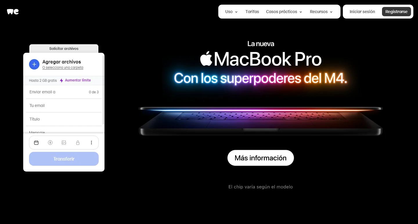 Página principal de WeTransfer