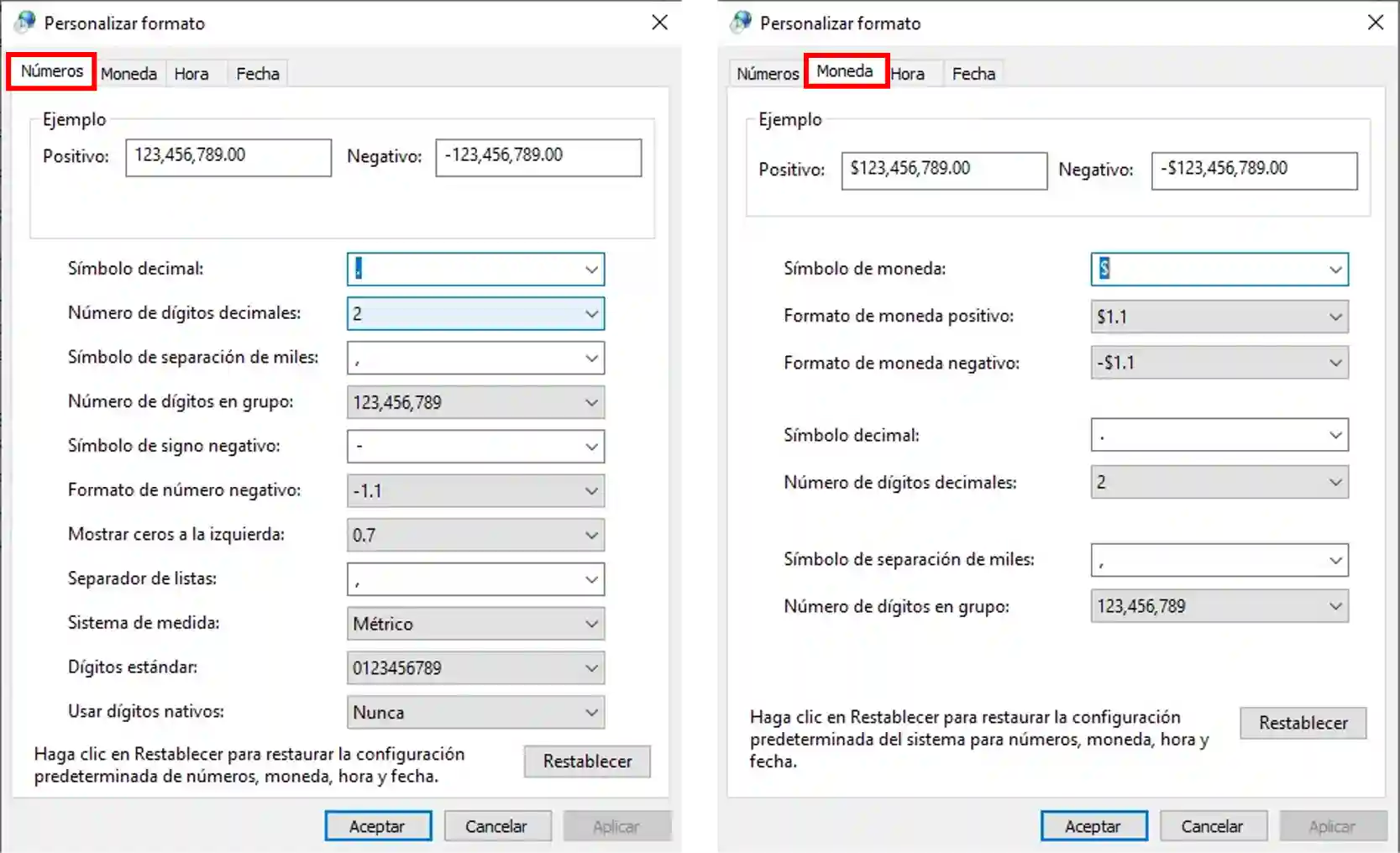 Personalizar el formato de números y moneda