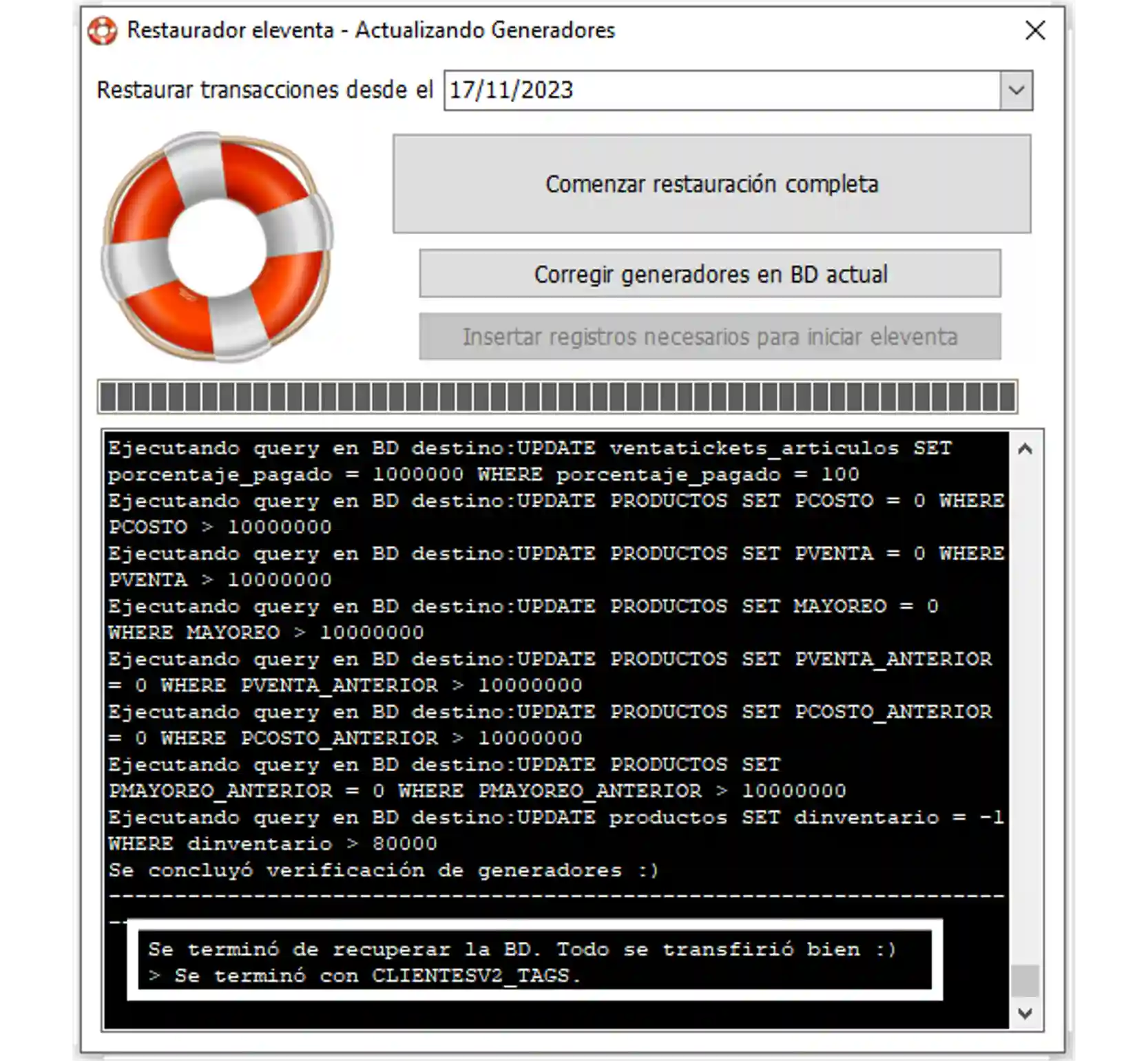 Proceso de recuperación finalizado