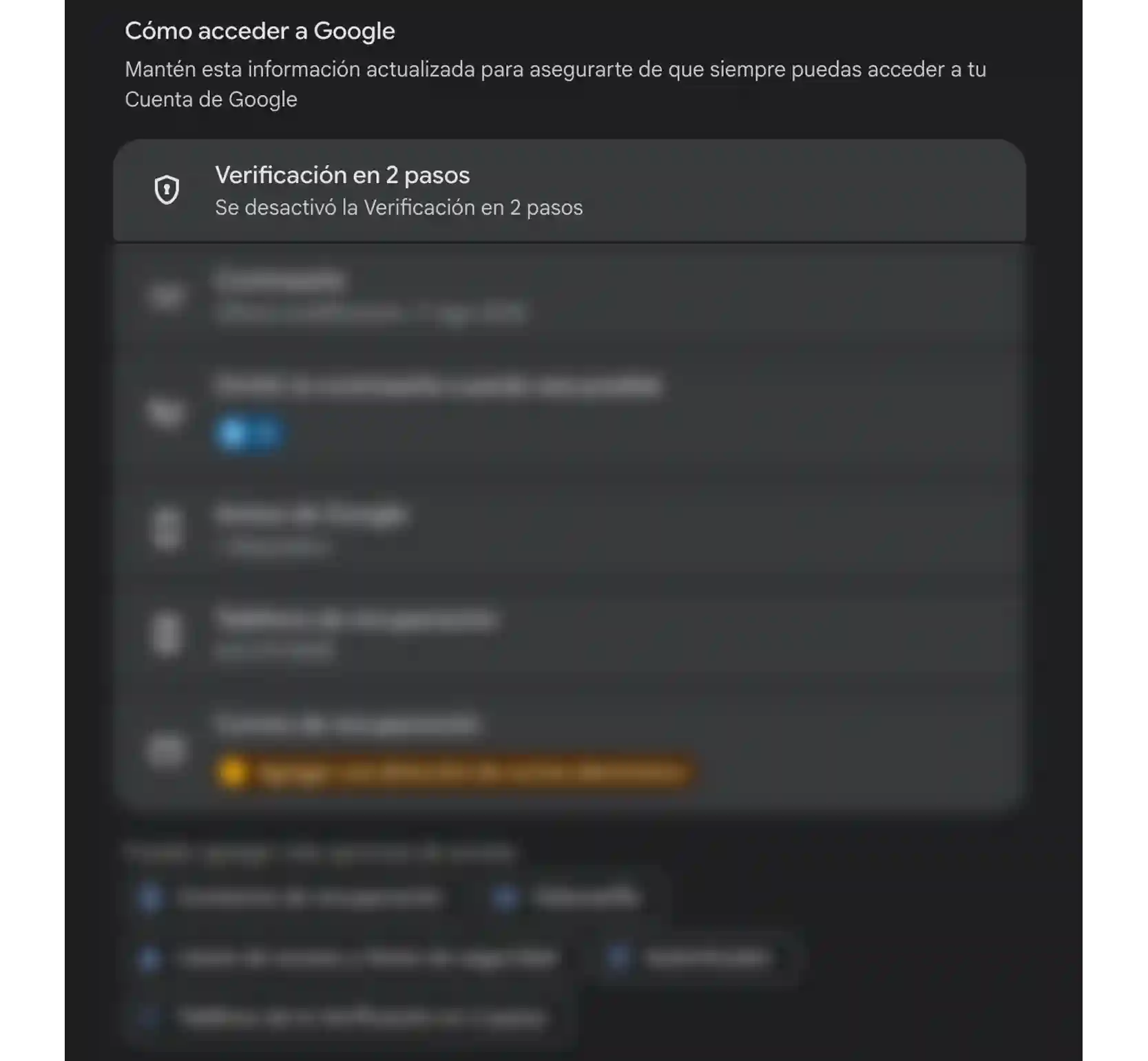 Configuración de la verificación en dos pasos de Google
