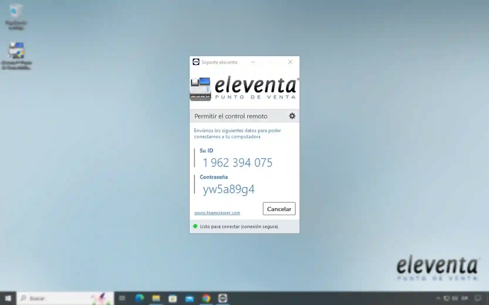 Ventana de TeamViewer con el ID y la contraseña