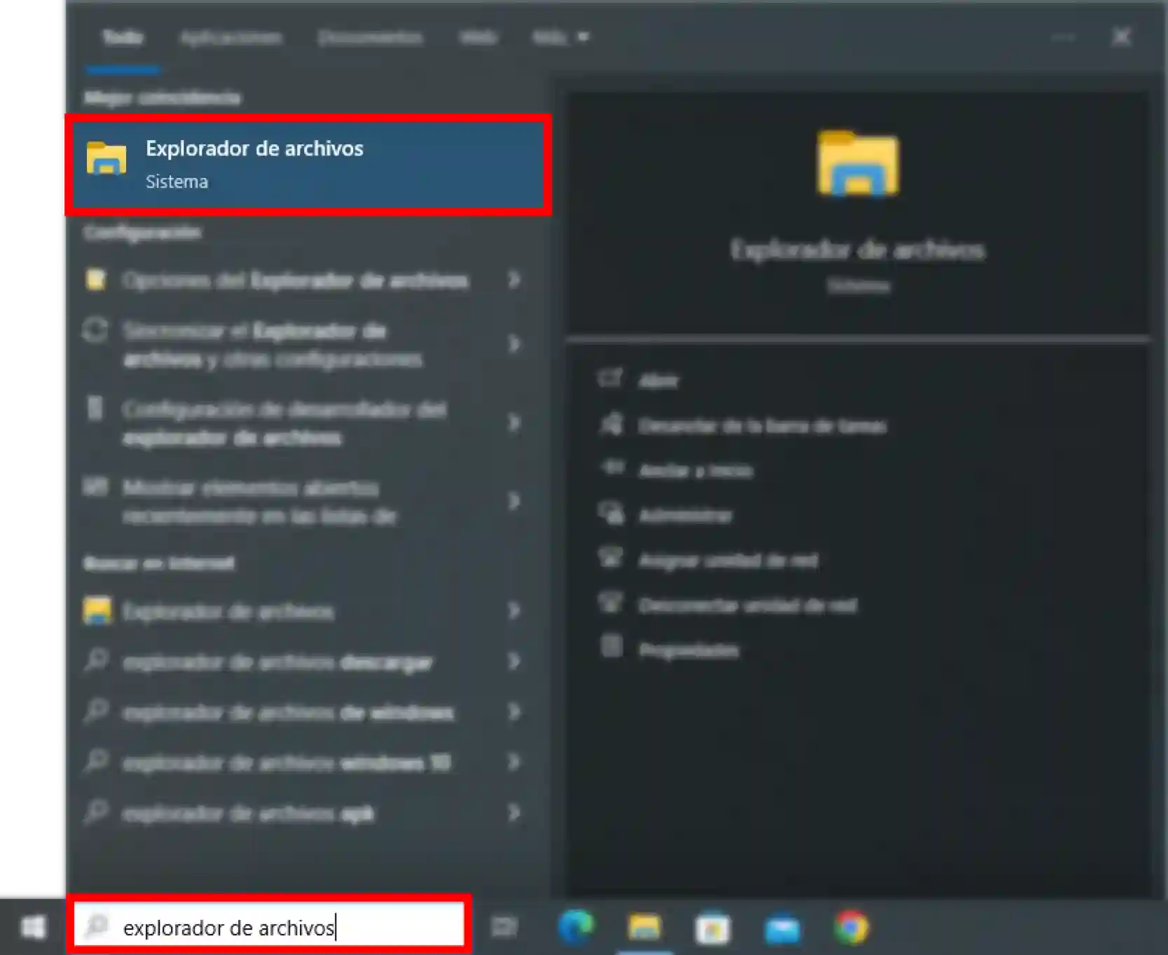 Acceso al Explorador de archivos de Windows