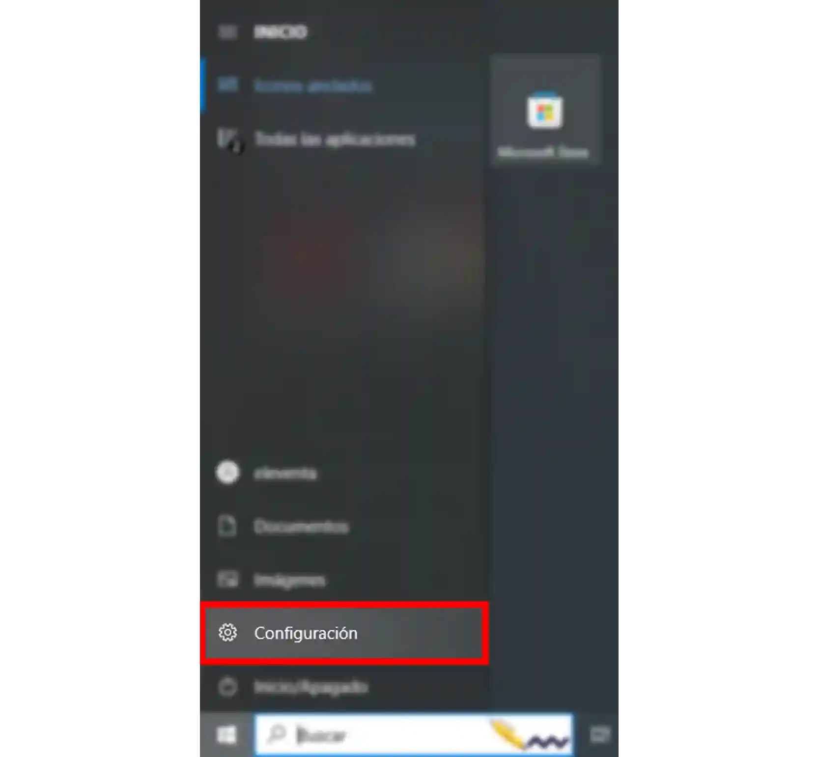 Acceso a la configuración de Windows