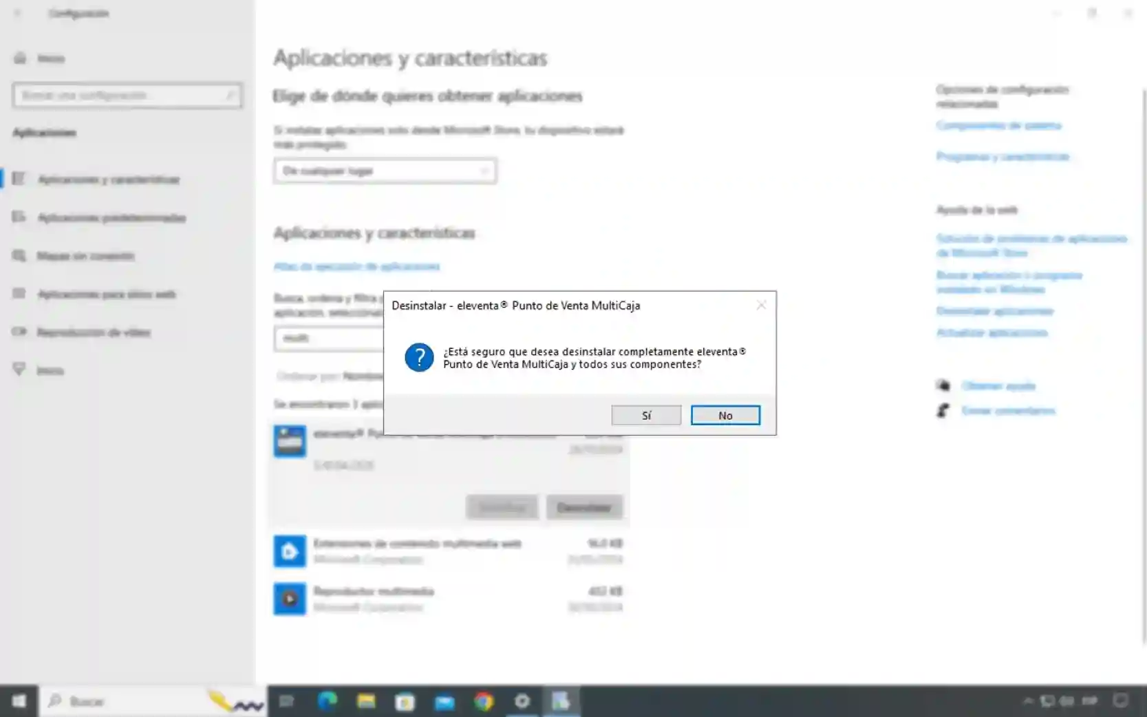 Advertencia para confirmar la desinstalación de eleventa