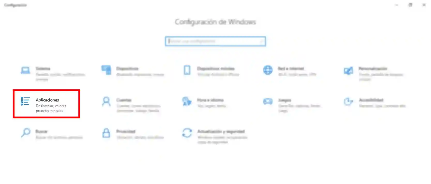 Apartado Aplicaciones de la configuración de Windows